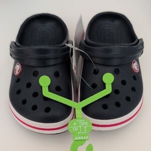 CROCS Kids Navy Blue Clogs with White and Red Stripe (Size C8)